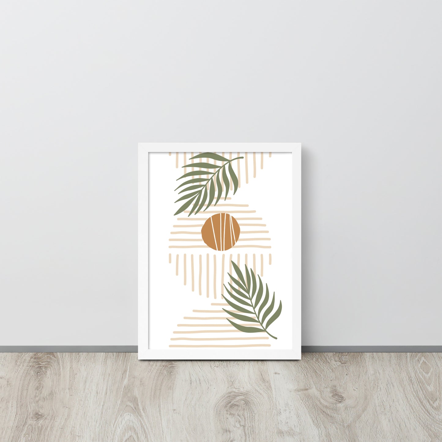 Boho Abstract Leaves in Earthy Neutrals | Framed Wall Art | 12x16