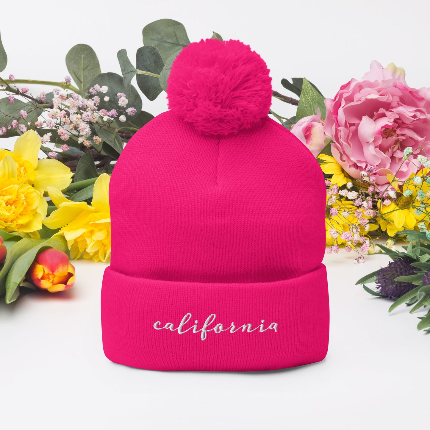 California | Pom-Pom Beanie | Embroidered