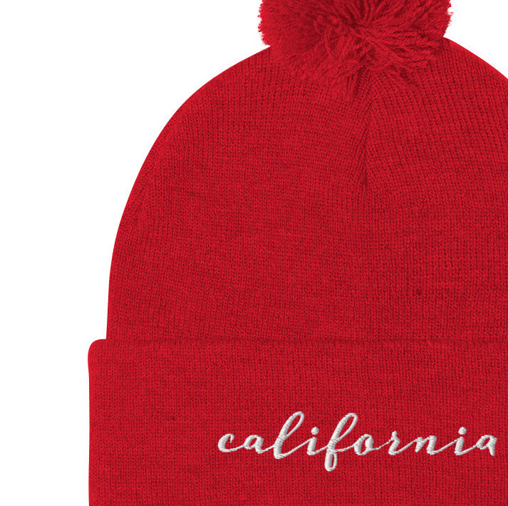 California | Pom-Pom Beanie | Embroidered