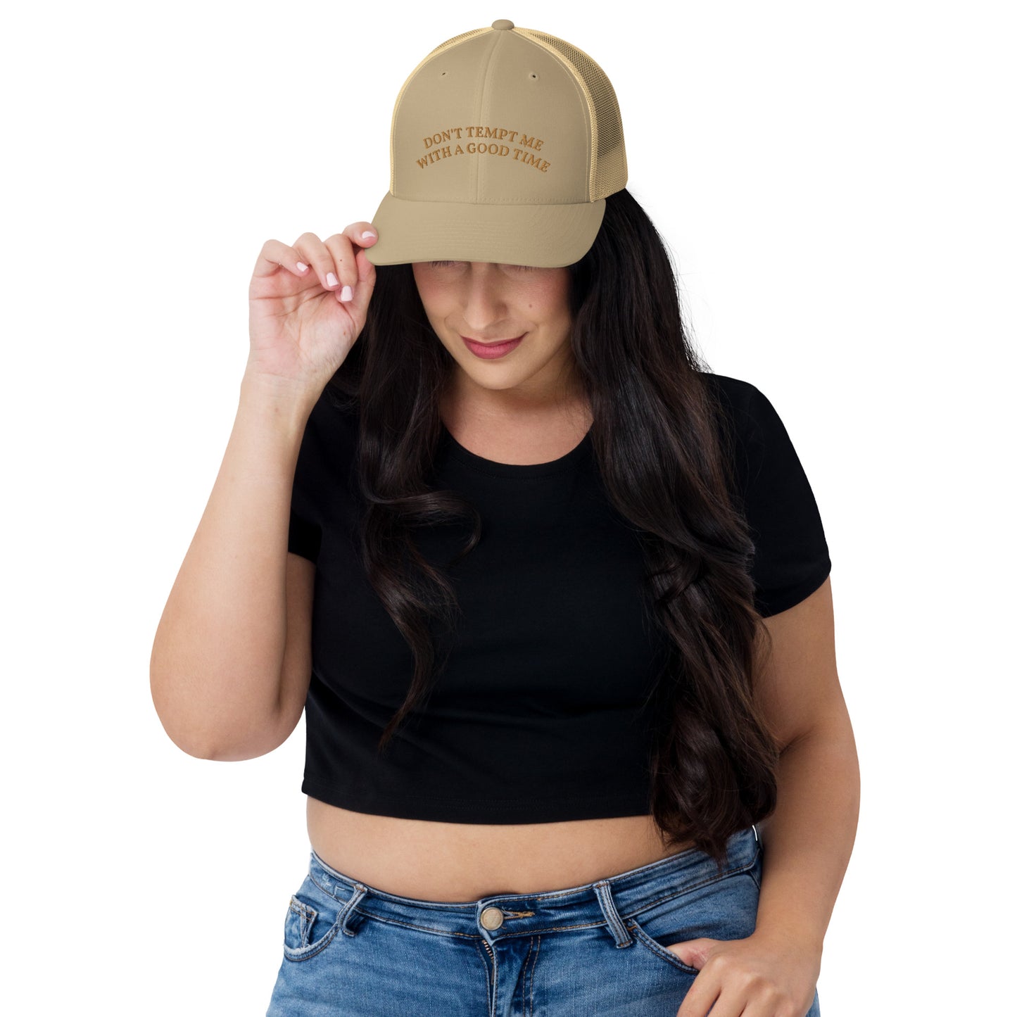 Don't Tempt Me With A Good Time | Retro Trucker Hat | Embroidered